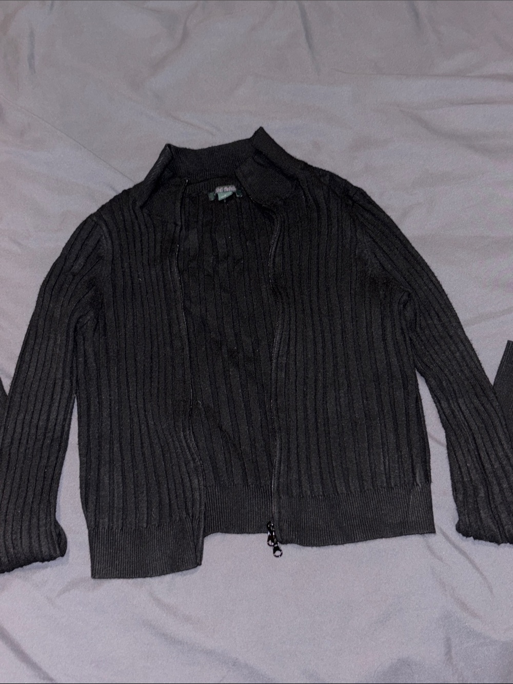 wild fable Black Ribbed Zip-Front Cardigan